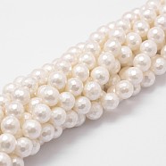Shell Pearl Bead Strands, Grade A, Faceted Round, Floral White, 6mm, Hole: 1mm, about 62pcs/strand, 16 inch(BSHE-L029-01-6mm)