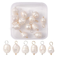 12Pcs 2 Colors Natural Cultured Freshwater Pearl Pendants, Rice Charms, with Brass Loops, Golden & Silver, 16~17mm, Hole: 3mm, 6pcs/color(FIND-YW0003-64)