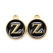 Golden Plated Alloy Charms, Cadmium Free & Lead Free, with Enamel, Enamelled Sequins, Flat Round with Letter, Black, Letter.Z, 14x12x2mm, Hole: 1.5mm(ENAM-S118-02Z)