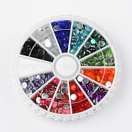 12 Color Imitation Taiwan Acrylic Rhinestone Cabochons, Faceted, Half Round, Mixed Color, 4x1.5mm, about 65pcs/compartment, 780pcs/box(GACR-X0001-4mm-B)