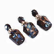 Assembled Synthetic Bronzite and Imperial Jasper Openable Perfume Bottle Pendants, with Light Gold Brass Findings, Dyed, Rosy Brown, Capacity: 1ml(0.03 fl. oz), 41~42x17~18x17~18mm, Hole: 1.8mm(G-S366-058B)