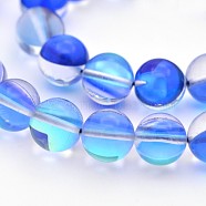 Round Synthetic Moonstone Beads Strands, Holographic Beads, Dyed, Blue, 8mm, Hole: 1mm, about 45~47pcs/strand, 14~15 inch(G-M210-8mm-01)