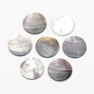 Black Lip Shell Pendants, Flat Round, Black, 30x1.5~3mm, Hole: 1.5~2mm(SHEL-Q008-64C)