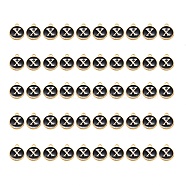 Golden Plated Alloy Charms, with Enamel, Enamelled Sequins, Flat Round, Black, Letter.X, 14x12x2mm, Hole: 1.5mm, 50pcs/Box(ENAM-SZ0001-25B-X)