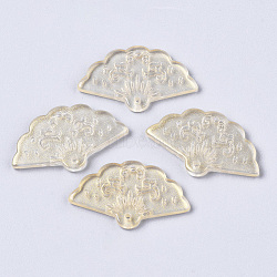Transparent Spray Painted Glass Pendants, with Single Face Glitter Powder, Fan, Champagne Yellow, 20x34.5x3.5mm, Hole: 1.2mm(GLAA-R212-01-A06)