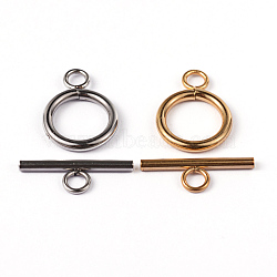 304 Stainless Steel Ring Toggle Clasps, Mixed Color, Ring: 19x14x2mm, Bar: 20x7x2mm, Hole: 3mm(STAS-L176-12)