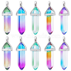 SUNNYCLUE 10Pcs 5 Colors Faceted Bullet Glass Pointed Pendants, with Platinum Plated Brass Findings, Mixed Color, 38~39.5x12.5x10mm, Hole: 5x3mm, 2pcs/color(KK-SC0003-08)