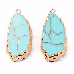 Resin Pendants, Imitation Turquoise, with Edge Light Gold Plated Iron Loops, Teardrop, Turquoise, 36~37.5x16x6~7mm, Hole: 1.8mm(RESI-R428-016A)