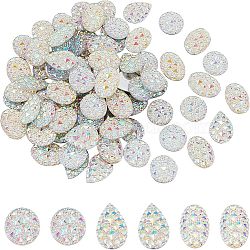 CHGCRAFT 90Pcs 3 Style Resin Cabochons, Bottom Silver Plated, AB Color Plated, Half Round/Dome & Teardrop & Oval, White, 30pcs/style(CRES-CA0001-04)