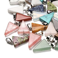 Natural & Synthetic Mixed Gemstone Pendants, with 201 Stainless Steel Finding, Triangle, 24x15x5mm, Hole: 3x7.5mm(G-B127-04P)