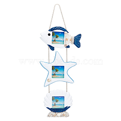 Natural Wood Wall Hanging Photo Frames, with Cotton Cords, Fis & Starfish & Shell, Colorful, 64cm(HJEW-WH0014-17)