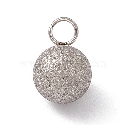 304 Stainless Steel Pendants, Textured, Round Charm, Stainless Steel Color, 12x8mm, Hole: 2.5mm(STAS-E179-04E-P)