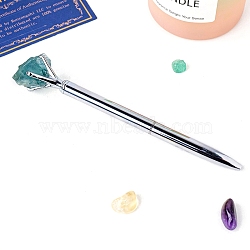 Nuggets Natural Fluorite Ball-Point Pen, Stainless Steel Pen, Office School Supplies, 145mm(PW-WG76631-10)