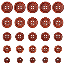 300Pcs 5 Style 4-Hole Wooden Buttons, Flat Round, Coconut Brown, 10~20x3.5~4mm, Hole: 1.4~2mm, 60pcs/style(BUTT-HY0001-05)