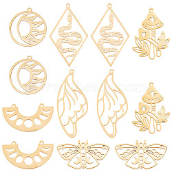 12Pcs 6 Style 201 Stainless Steel Pendants, Laser Cut, Mixed Shapes, Golden, 18~45x20~36x1mm, Hole: 1.5~1.6mm, 2pcs/style(STAS-SC0003-88)