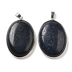 Natural Lapis Lazuli Dyed Pendants, Platinum Plated Brass Oval Charms with Iron Snap on Bails, 46x31.5x8~9mm, Hole: 7x3.5mm(KK-F868-11P)