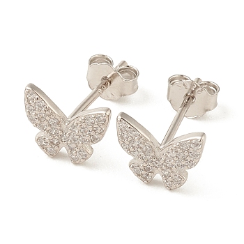 Clear Cubic Zirconia Butterfly Stud Earrings, Sterling Silver Jewelry, Platinum, 6.5x8mm