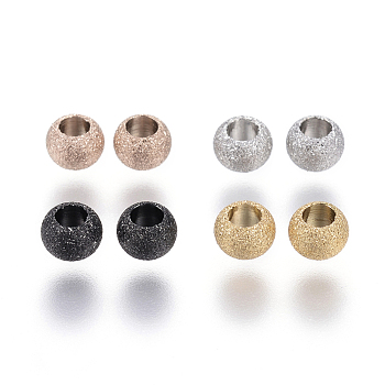 Ion Plating(IP) 304 Stainless Steel Textured Spacer Beads, Round, Mixed Color, 4x3mm, Hole: 2mm