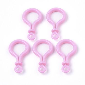 Opaque Solid Color Bulb Shaped Plastic Push Gate Snap Keychain Clasp Findings, Pearl Pink, 57.5x32x12mm, Hole: 6mm