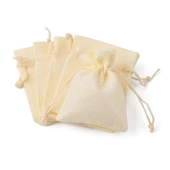Burlap Packing Pouches Drawstring Bags, Lemon Chiffon, 9x7cm