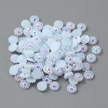 Opaque Resin Cabochons, AB Color Plated, Flat Round, White, 4x1mm, about 1000pcs/bag