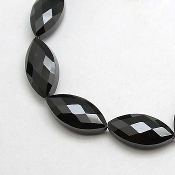 Crystal Glass Horse Eye Beads Strands, Faceted, Black, 25x12x8mm, Hole: 1mm,  about 30pcs/strand, 29.5 inch