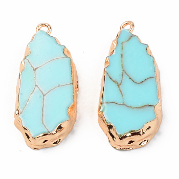 Resin Pendants, Imitation Turquoise, with Edge Light Gold Plated Iron Loops, Teardrop, Turquoise, 36~37.5x16x6~7mm, Hole: 1.8mm