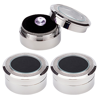 Alloy Jewelry Gift Boxes, for Small Gemstone, Diamond Storage, with Velvet Cushion and Clear Window, Column, Platinum, 3.25x1.6cm, Inner Size: 2.45cm