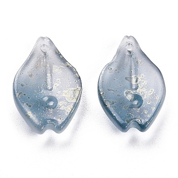 Transparent Glass Pendants, Petaline, Light Steel Blue, 18.5x12x4mm, Hole: 1.2mm