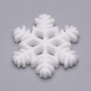 Resin Cabochons, with Glitter Powder, Christmas, Snowflake, Snow, 27.5x25x4mm