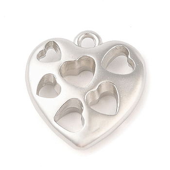 CCB Plastic Pendants, Heart with Hollow Heart, Platinum, 26x24x7.5mm, Hole: 3mm