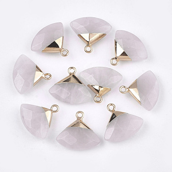 Electroplate Natural Rose Quartz Pendants, with Brass Findings, Faceted, Triangle, Golden, 17~18x19~20x6~7mm, Hole: 1.8mm