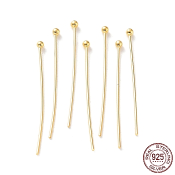925 Sterling Silver Ball Head Pins, Golden, 24 Gauge, 25x0.5mm, Head: 1.5mm
