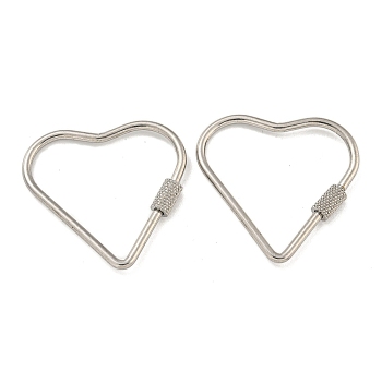 304 Stainless Steel Screw Carabiner Lock Charms, for Necklaces Making, Heart, 32.5x34x2mm