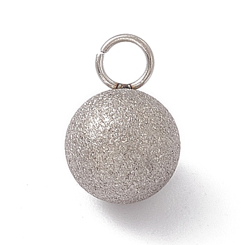 304 Stainless Steel Pendants, Textured, Round Charm, Stainless Steel Color, 12x8mm, Hole: 2.5mm