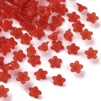 Transparent Acrylic Beads, Flower, Frosted, Red, 10x5mm, Hole: 1mm, about 420pcs/50g