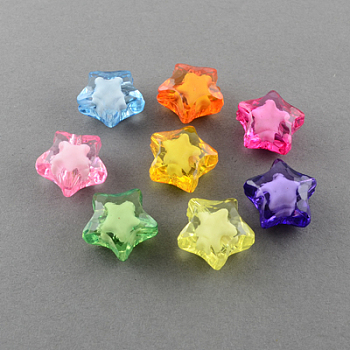 Transparent Acrylic Beads, Bead in Bead, Star, Mixed Color, 34x35x13mm, Hole: 3mm, about 60pcs/500g