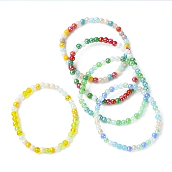 Glass Round Beaded Stretch Bracelet for Kids, Mixed Color, Inner Diameter: 1-7/8 inch(4.7cm), Beads: 4.5mm