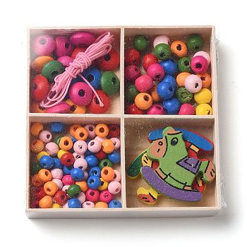 Children's Day Theme Maple Wood Jewelry Set DIY Making Kits, Mixed Color, Horse, 30x33x5mm, Hole: 1.6mm