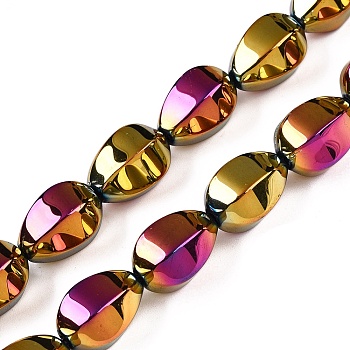 Electroplate Glass Beads Strands, Teardrop Shape, Camellia, 15x11.5~12x10~10.5mm, Hole: 1.2mm, about 39~40pcs/strand, 23.62~23.94 inch(60~60.8cm)