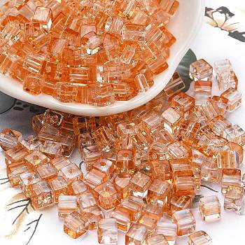 Spray Painted Glass Seed Beads, Round Hole, Cube, Dark Orange, 4~4.5x4~4.5x4~4.5mm, Hole: 1.4mm, about 1800pcs/pound