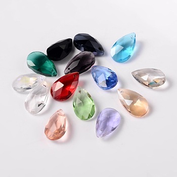 Faceted Teardrop Glass Pendants, Mixed Color, 16x9x6mm, Hole: 1mm