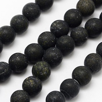 Natural Serpentine/Green Lace Stone Beads Strands, Frosted, Round, 10mm, Hole: 1mm, about 38pcs/strand, 14.9 inch