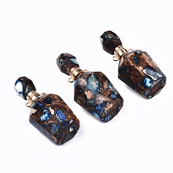 Assembled Synthetic Bronzite and Imperial Jasper Openable Perfume Bottle Pendants, with Light Gold Brass Findings, Dyed, Rosy Brown, Capacity: 1ml(0.03 fl. oz), 41~42x17~18x17~18mm, Hole: 1.8mm