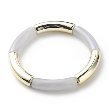 Acrylic Curved Tube Beaded Stretch Bracelet for Women, Gainsboro, Inner Diameter: 2-1/8 inch(5.3cm)