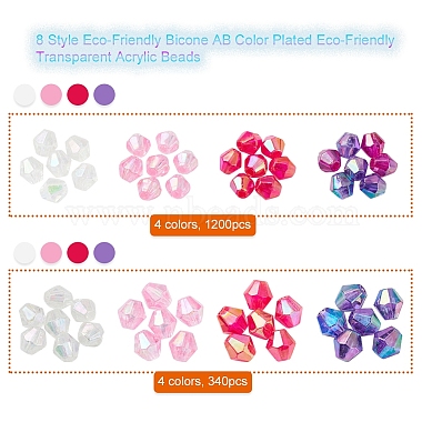 8 Style Bicone AB Color Plated Eco-Friendly Transparent Acrylic Beads(TACR-YW0001-37A)-2