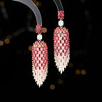 Teardrop Brass Micro Pave Cubic Zirconia Dangle Stud Earrings, Golden, Cerise, 66x17mm(FS-WGA1B1E-04)