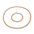 Men's PVD Vacuum Plating 304 Stainless Steel Cuban Chains Bracelets and Necklaces Jewelry Sets, with Lobster Claw Clasps, Long-Lasting Plated, Golden, 8-3/4 inch(22.2cm), 21-7/8 inch(55.7cm)(SJEW-JS01157)