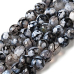 Dyed & Heated Natural Fire Crackle Agate Beads Strands, Faceted, Round, Black, 8mm, Hole: 1.2mm, about 48pcs/strand, 36cm(G-P539-B01-14)