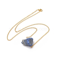Natural Lapis Lazuli Irregular Nugget Pendant Necklace, Alloy Jewelry for Women, Golden, 20.47 inch(52cm)(G-E155-03G-06)